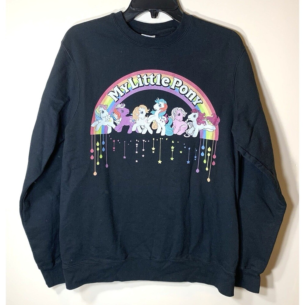 My Little Pony Sweatshirt Mens Medium Black Retro Style Cotton Blend Rainbow EUC